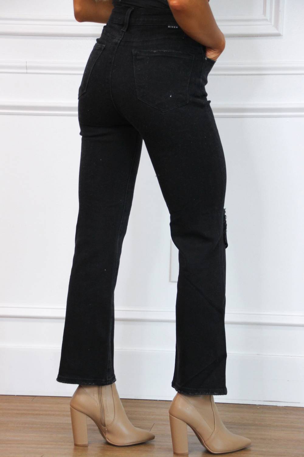 Risen - Distressed Straight Leg Jeans