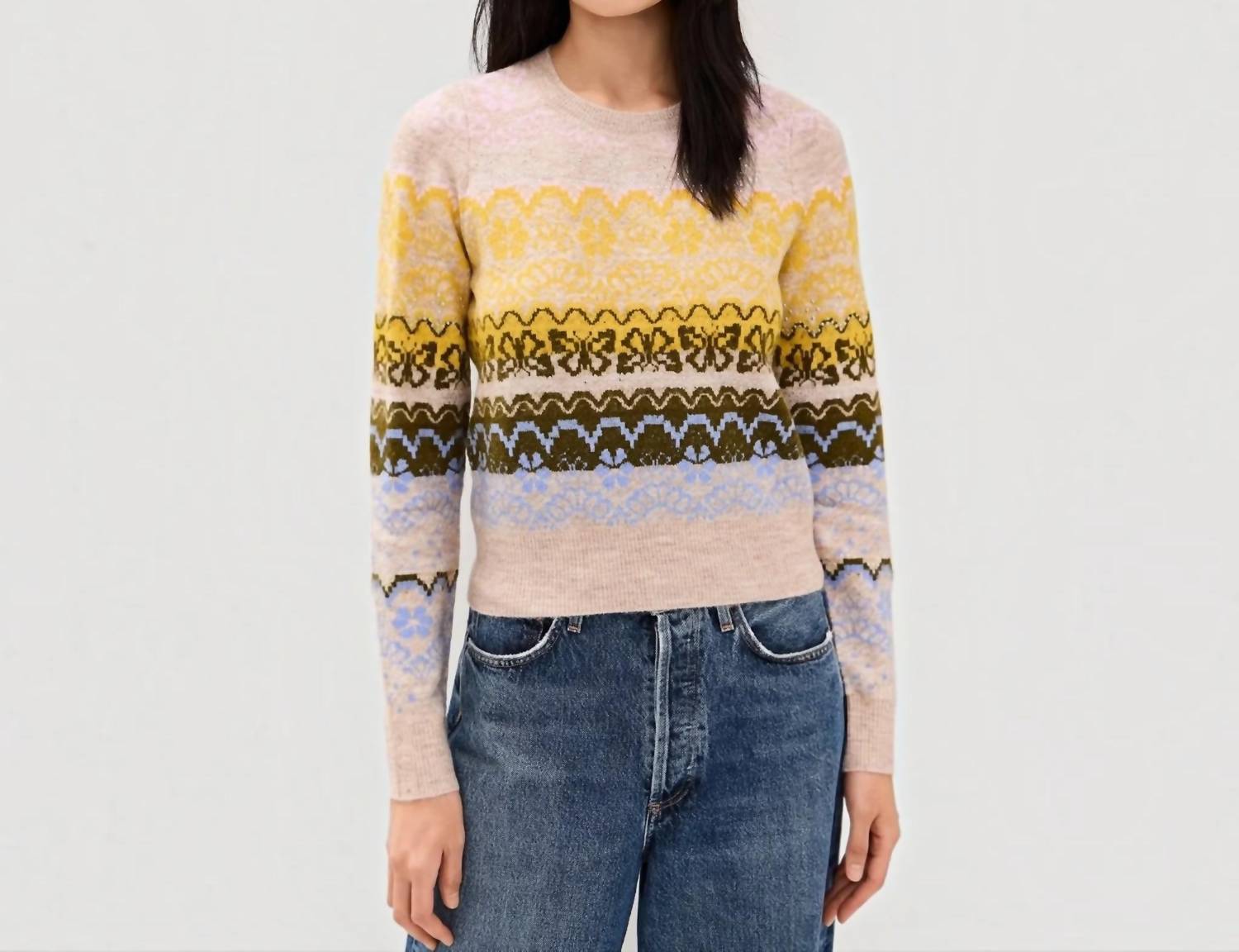 Cinq A Sept - Lace Fair Isle Pullover Sweater
