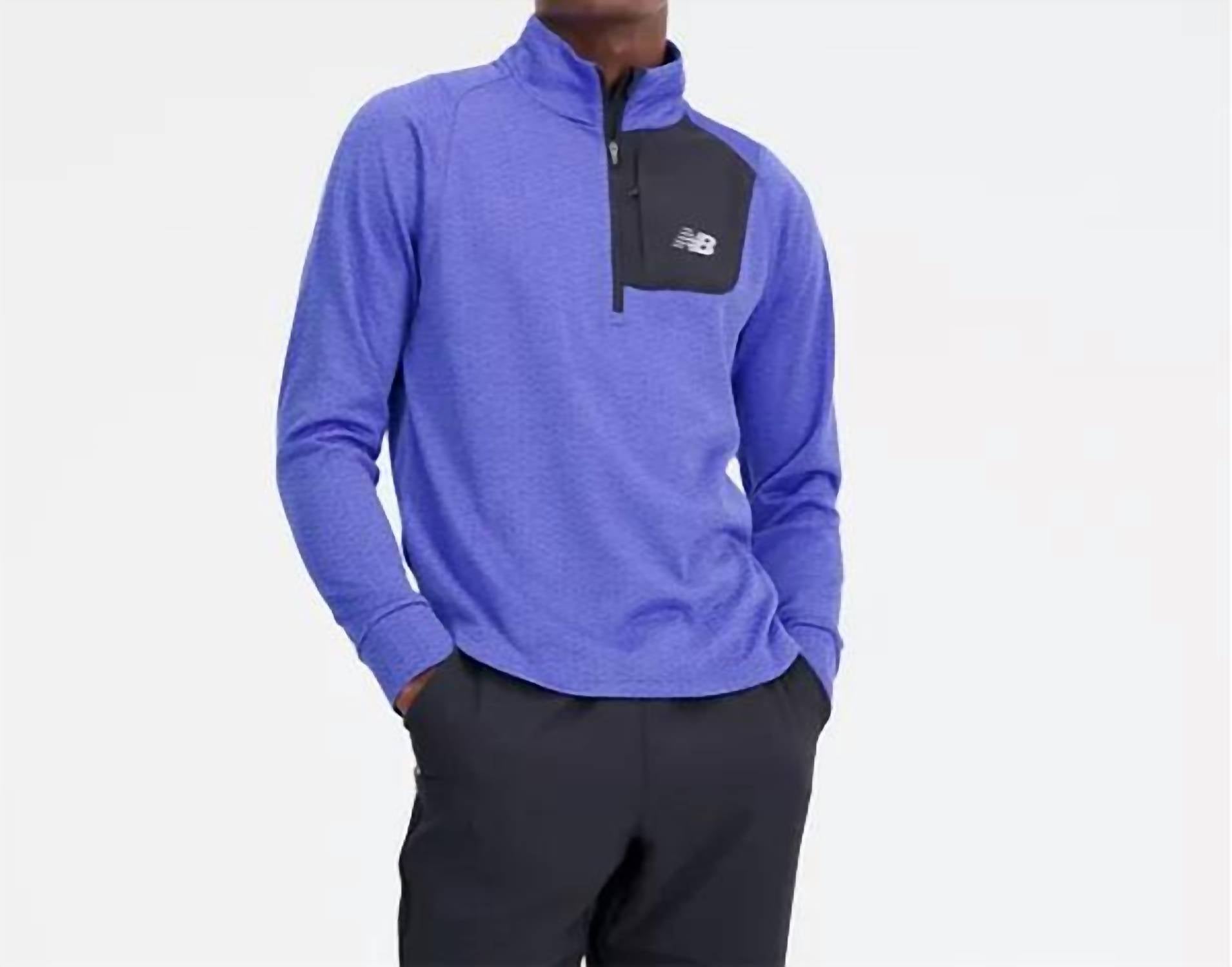 New Balance Heat Grid Half Zip Top in marine blue heather - men's shirt