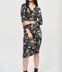 Joseph Ribkoff - Abstract Stripe Faux Wrap Sheath Dress