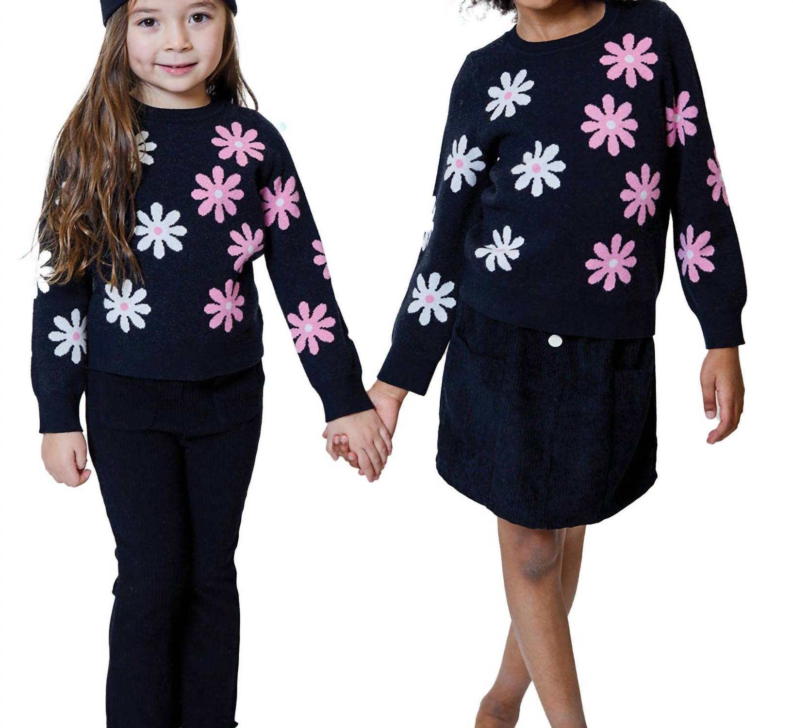 DESIGN HISTORY Girl's Flower Beanie in black combo - kids' hat - detail view