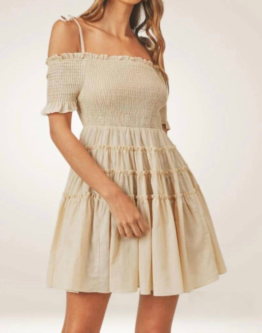 Mable - Leslie Smocked Off-Shoulder Mini Tiered Dress