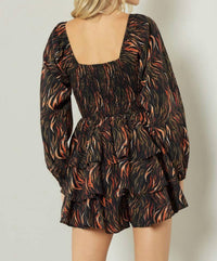 Entro - Square Neck Long Sleeve Tiered Romper