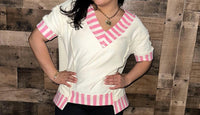 Bibi - Stripe Contrast Trim Oversized Top