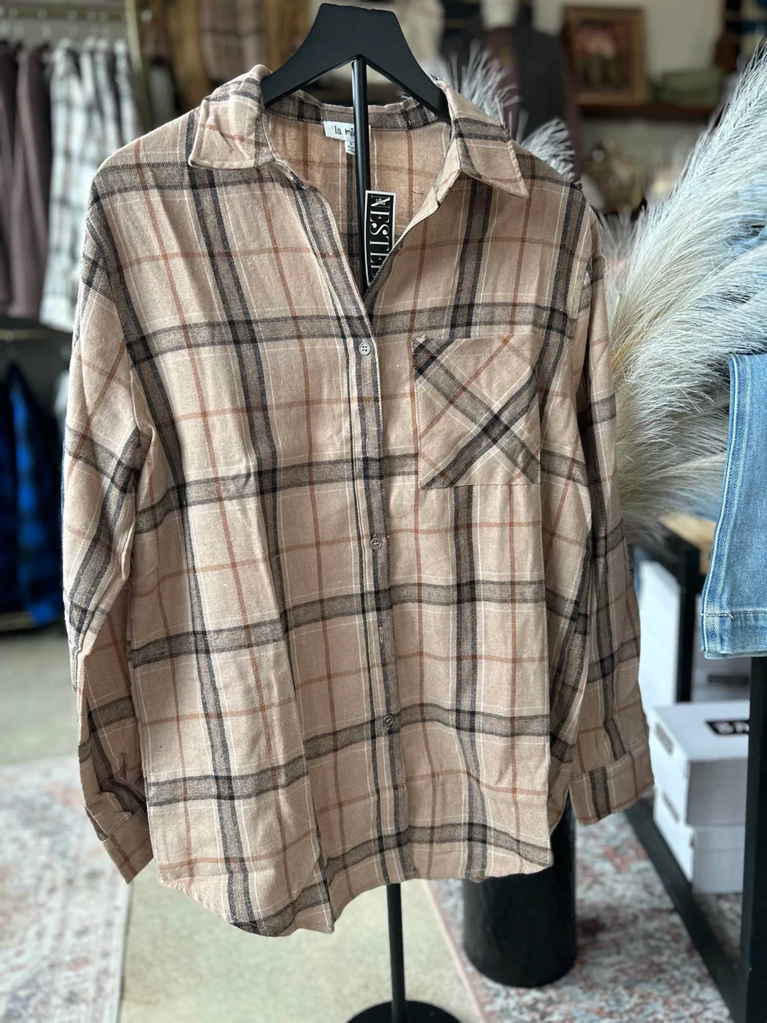 La Miel - Women's Plaid Loose Fit Button Down Shirt