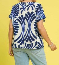 Umgee - Printed Tie Hem Blouse - Plus