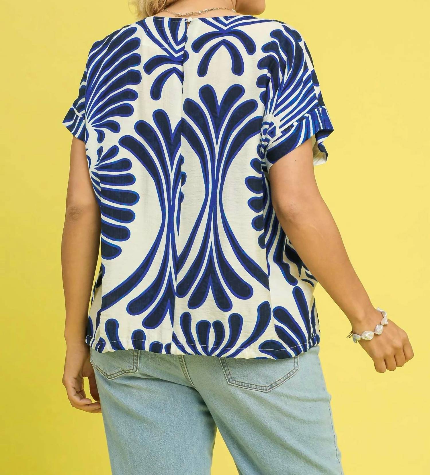 Umgee - Printed Tie Hem Blouse - Plus