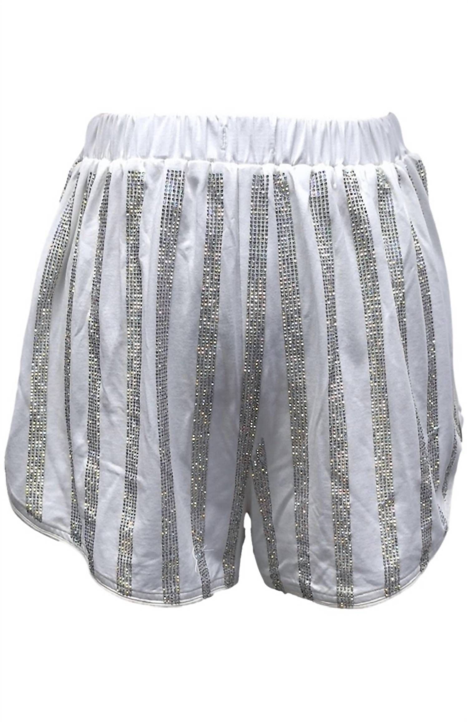QUEEN OF SPARKLES Rhinestone Stripe Pajamas Set in white - women's intimate - view 6