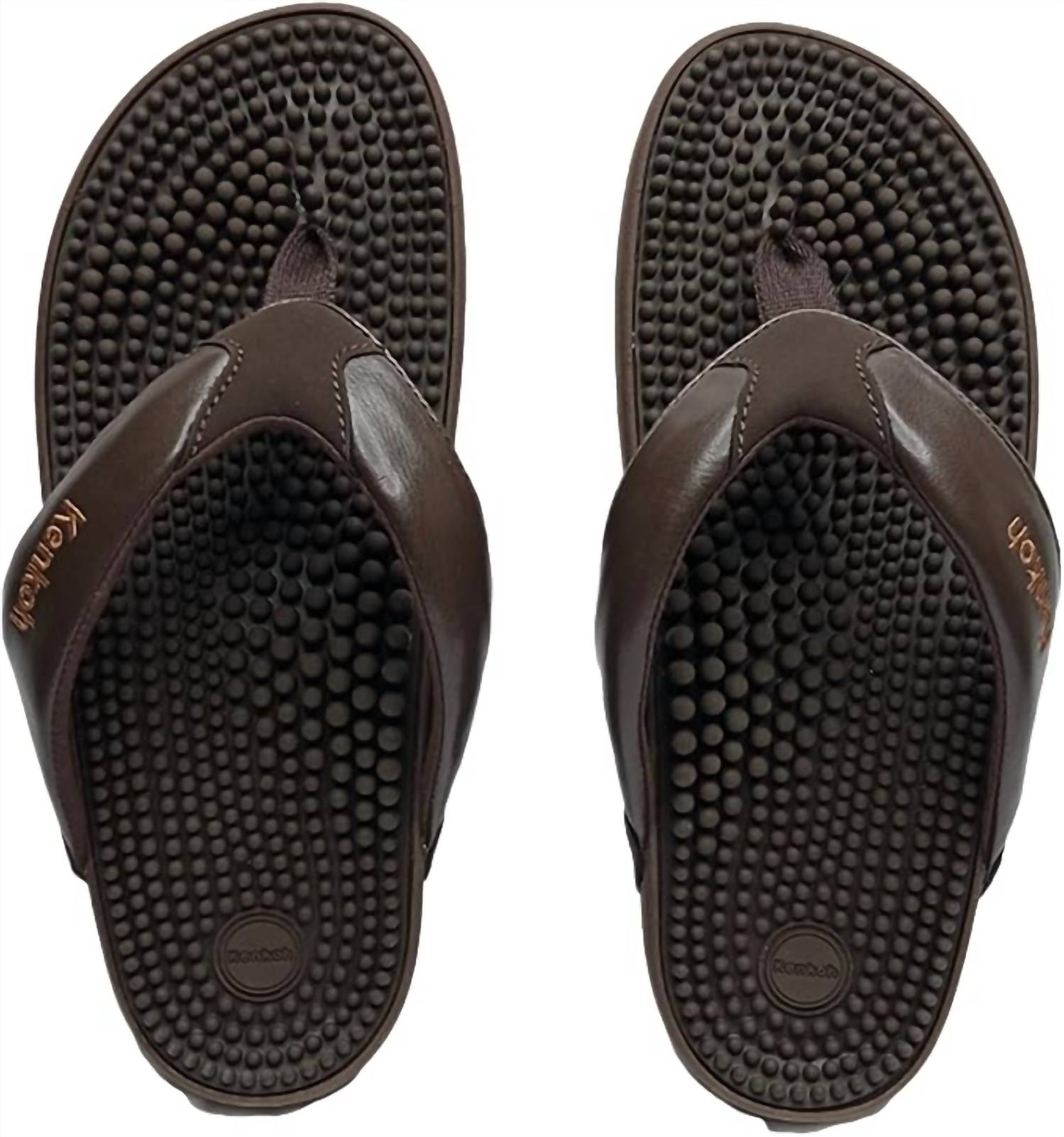 Kenkoh Unisex Genki Acupressure Thong Sandals in brown - men's sandal - detail view