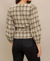 Flying Tomato - Plaid Flannel Wrap Blouse