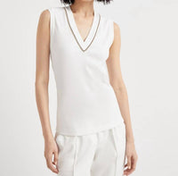 Brunello Cucinelli - Sleeveless V Neck Tank With Monili Detail