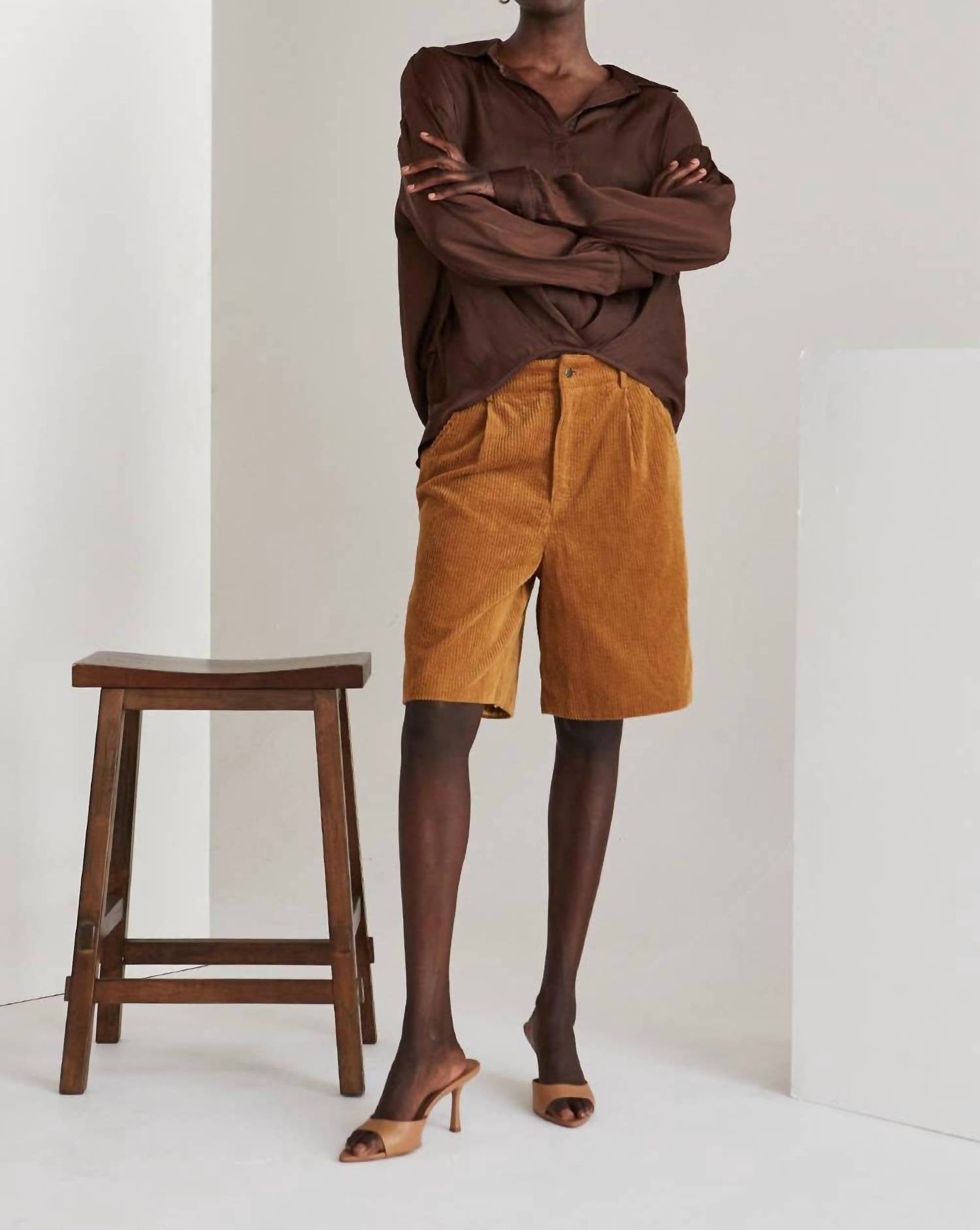 CRESCENT Corduroy Bermuda Shorts in myrtle - women's shorts - alternate view