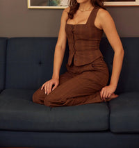 Fore Collection Classic Wide Leg Trousers in brown plaid - women's pants - detail view
