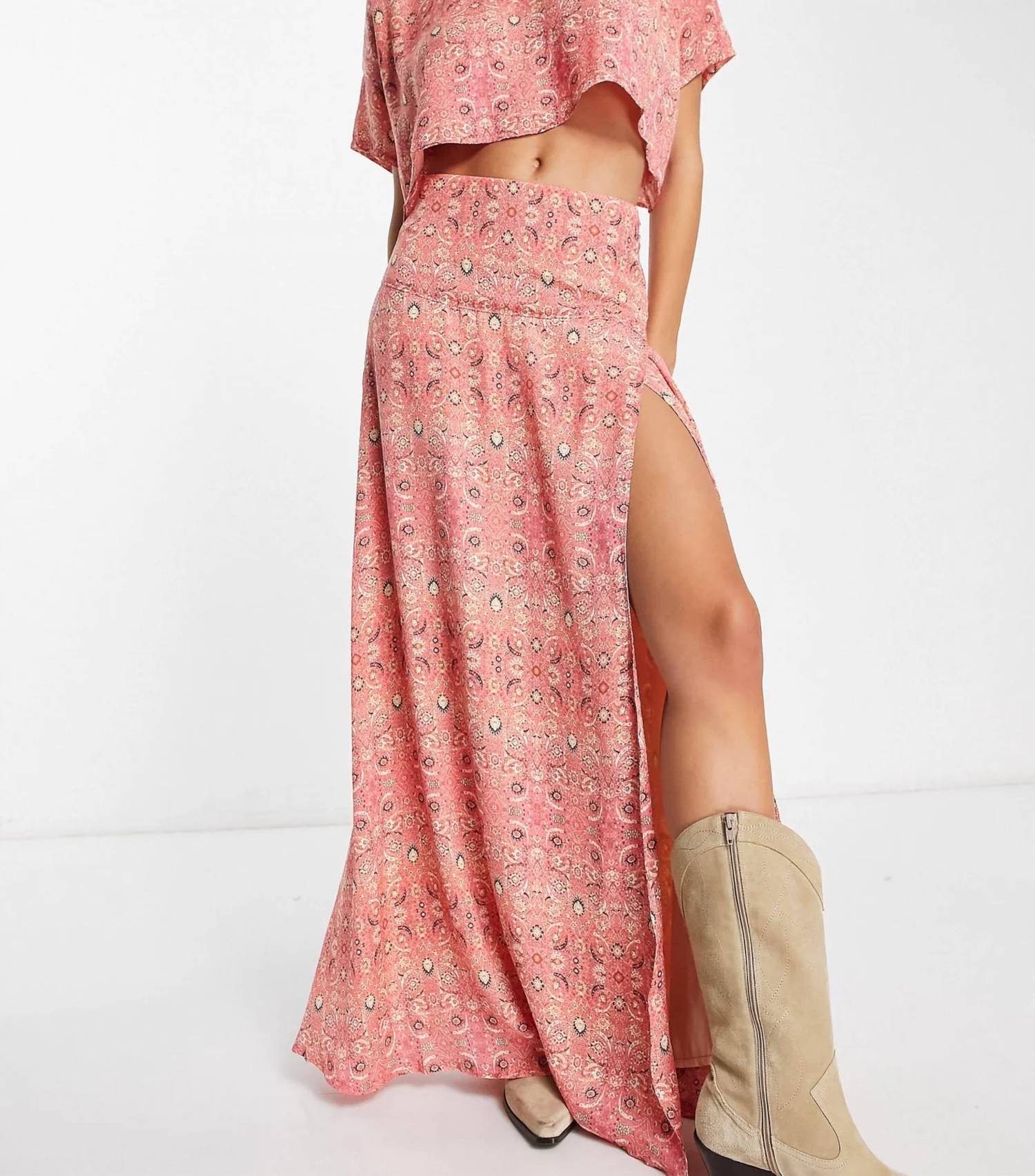 Free People - 2pc Marion Printed Crop Tee & Maxi Skirt Set