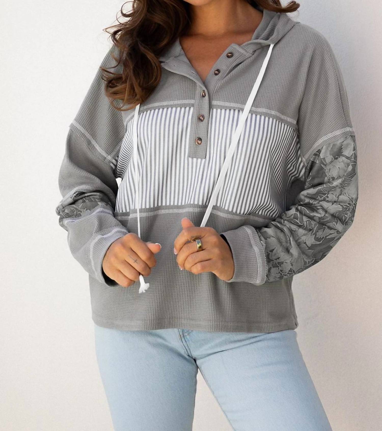 66Disco - Waffle Patchwork Hooded Top