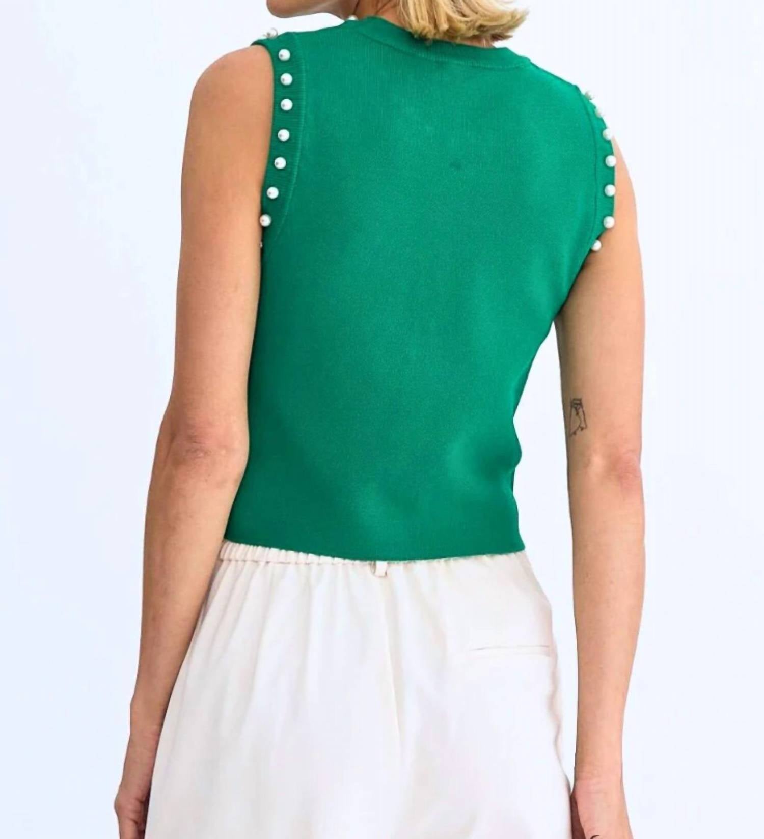 Entro - Meghan Pearl Embellished Sleeveless Top