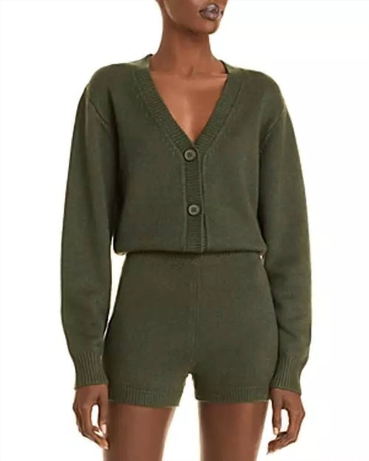 Aqua - Romper Green Long Sleeve Knit Button Up V-Neck