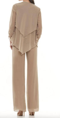 Marsoni by Colors Layered Jacket Three Piece Pant Suit in bermuda sand - women's blouse - detail view