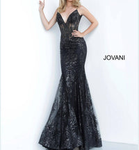 JOVANI Glitter Mermaid Gown in black - women's dress - alternate view