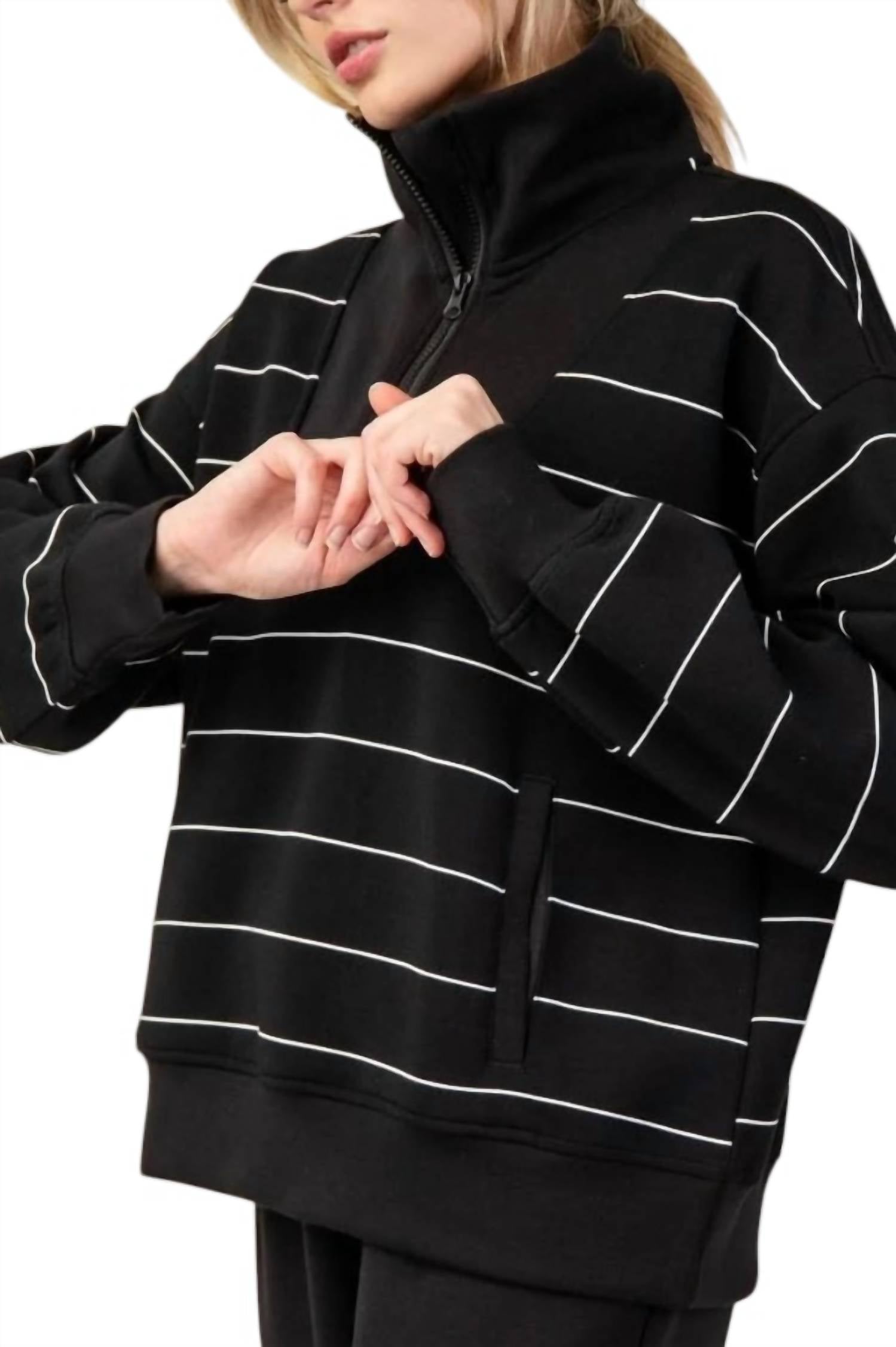 Rae Mode - Modal Scuba Stripe Quarter Zip Top - Plus