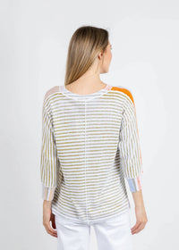 Elliott Lauren - Blocked Off Printed Stripe V-neck Top