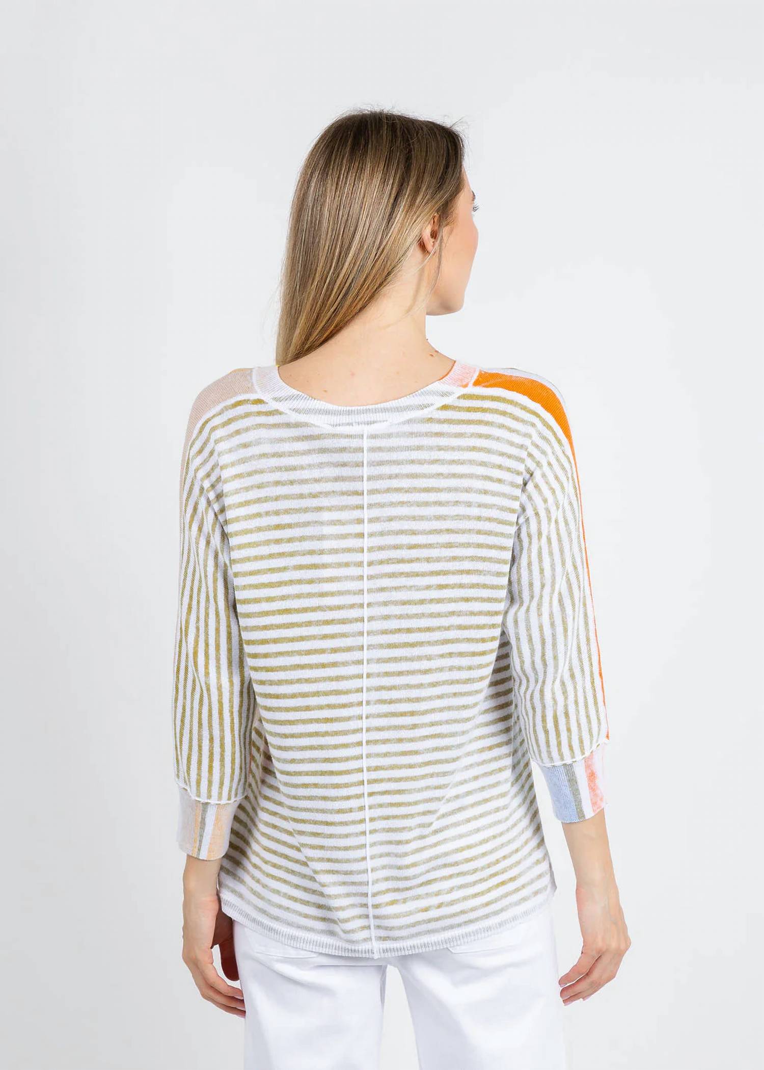 Elliott Lauren - Blocked Off Printed Stripe V-neck Top