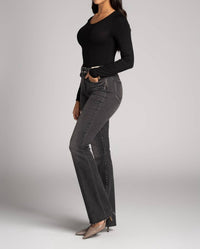 MAJESTIC FILATURES Soft Touch Merrow Edge Crewneck Tee in noir - women's long sleeve top - alternate view