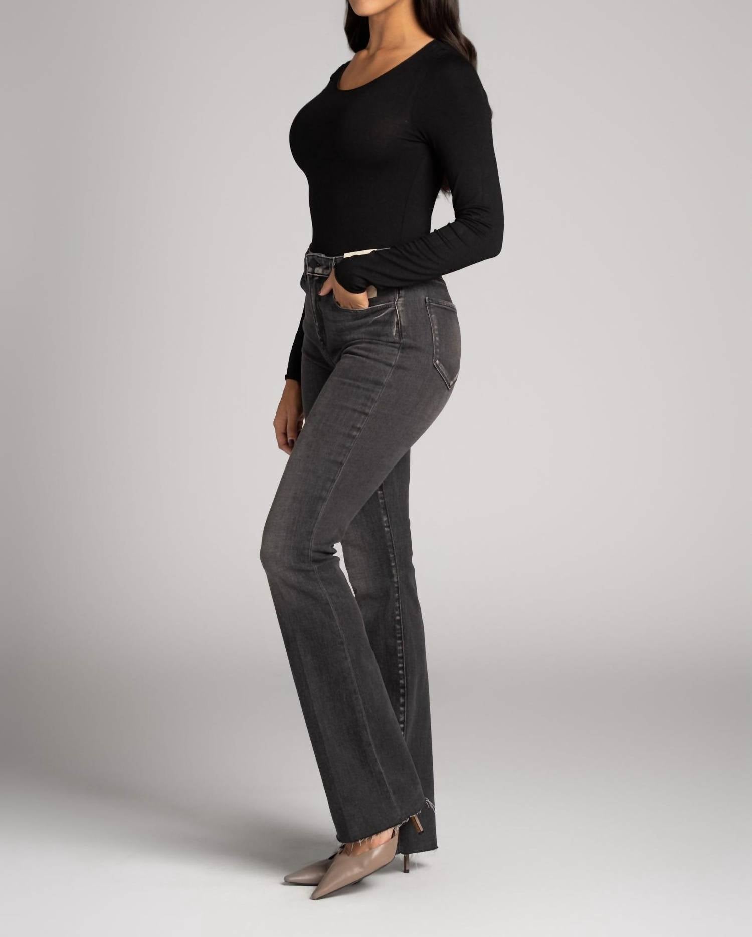 MAJESTIC FILATURES Soft Touch Merrow Edge Crewneck Tee in noir - women's long sleeve top - alternate view