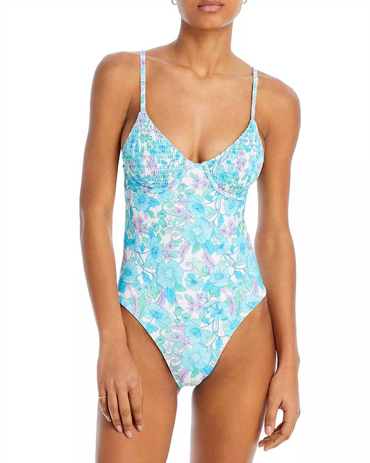 Aqua - Smocked Underwire One Piece Swimsuit