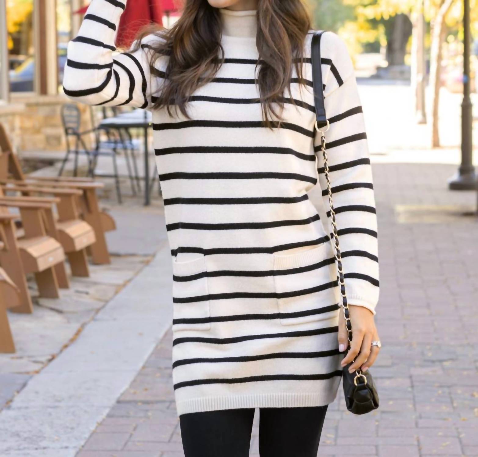 Grace And Lace - Striped Mock Neck Dress