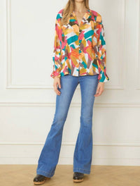 entro Abstract Button Down Blouse in fuchsia mix - women's blouse - view 4