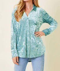 Mystree - Bubbly Button Down Velvet Shirt