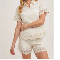 Bluivy - Cotton Embroidered Lace Trimmed Button Shirt