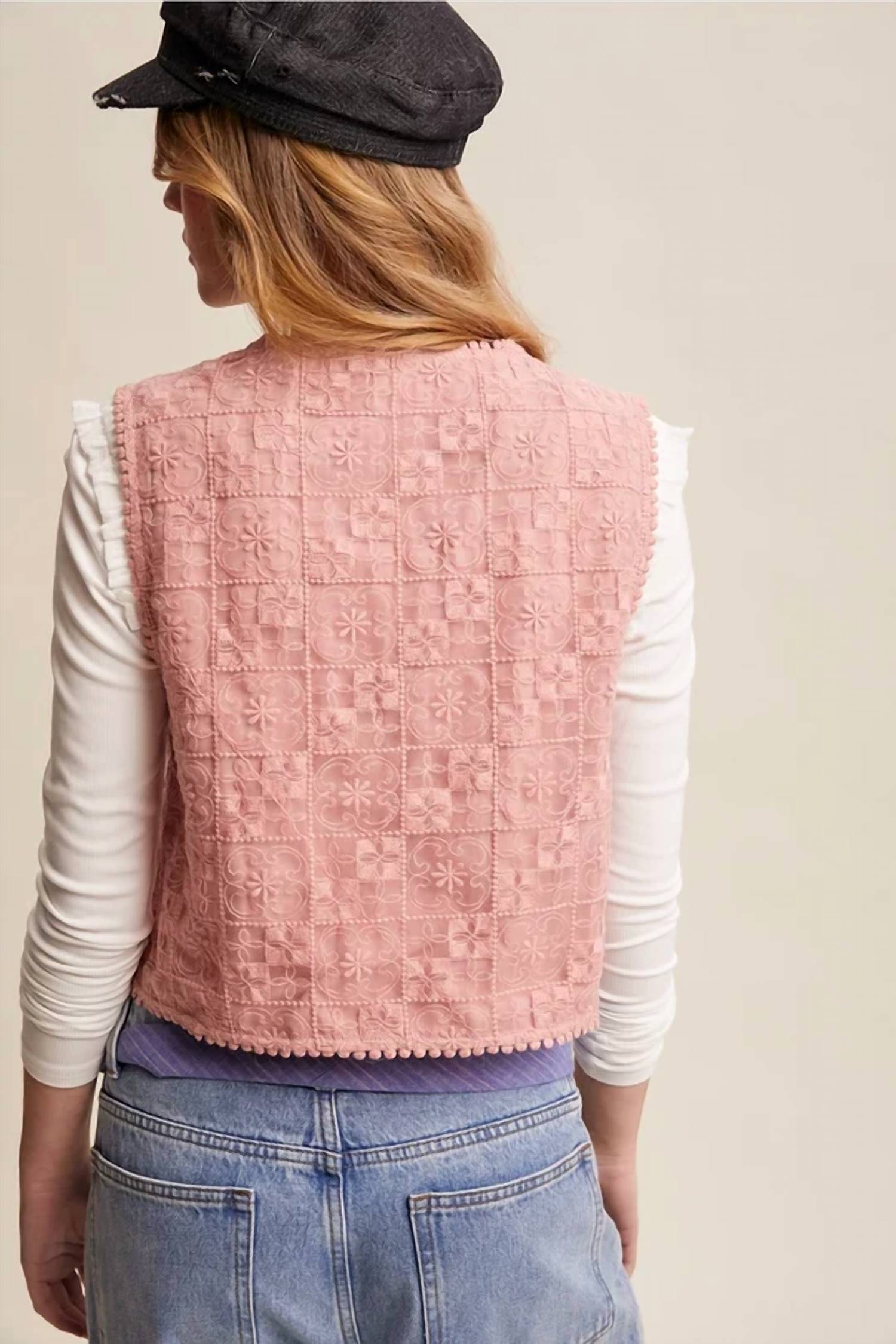 Listicle - Embroidered Lace Tie-front Vest