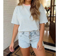 Faire - Stripe Looks Contrast Drop Shoulder Loose Tee