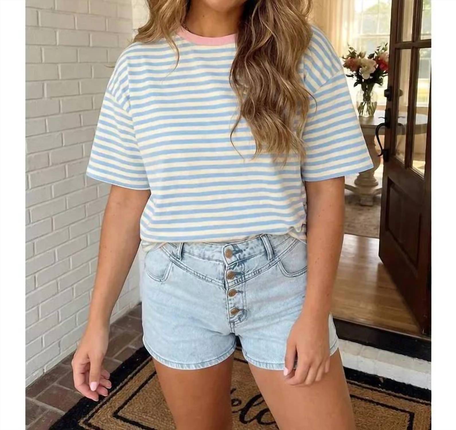 Faire - Stripe Looks Contrast Drop Shoulder Loose Tee