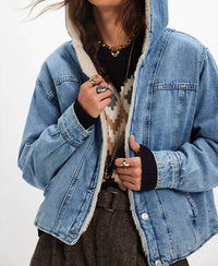 Free People Asher Cozy Denim Jacket in snowdrift wash - women's jacket - detail view