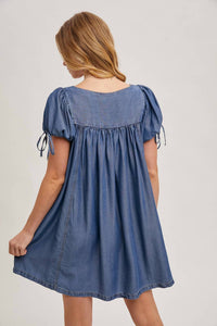 Bluivy - Denim Square Neck Babydoll Dress With Pockets