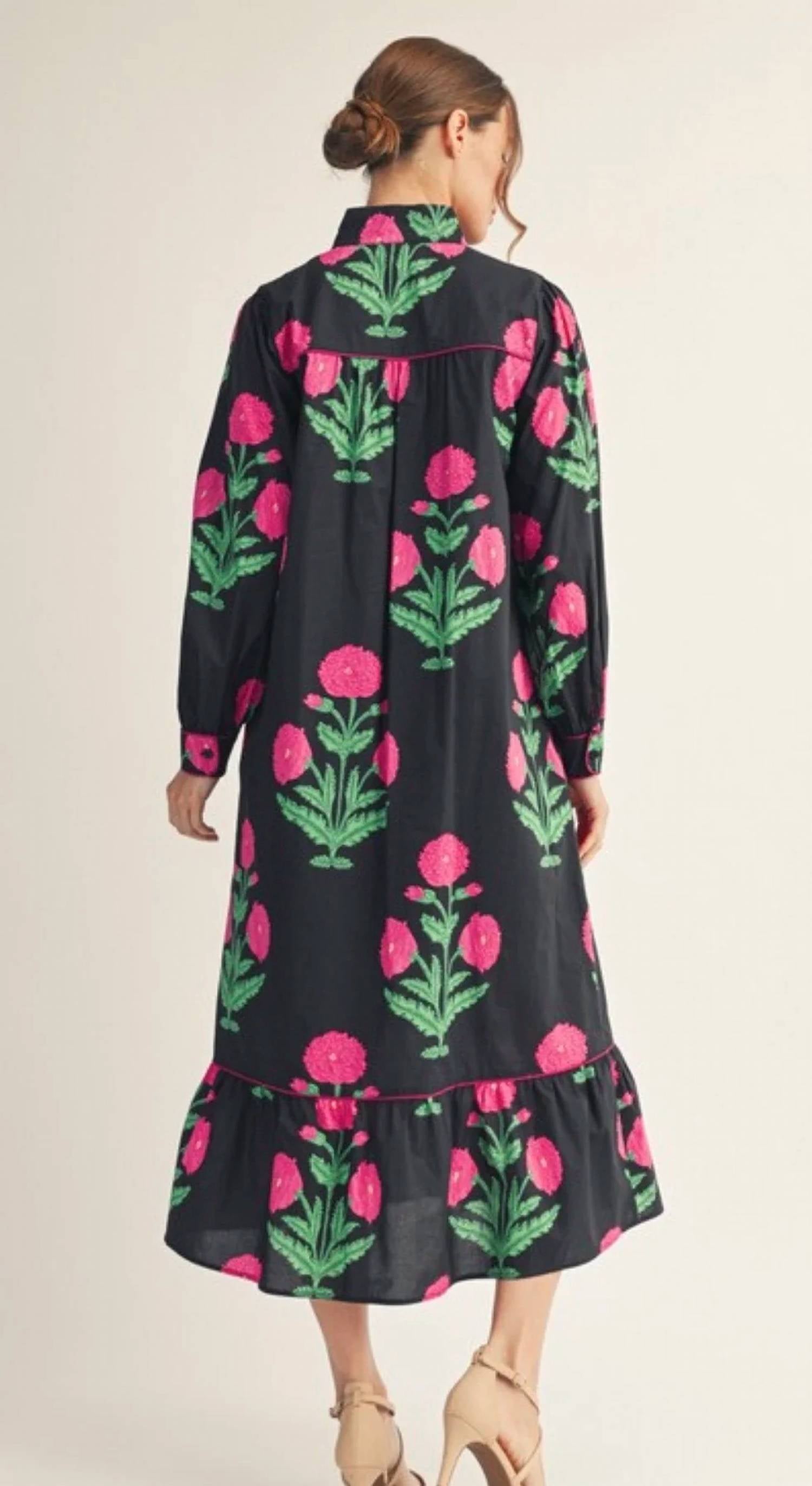 Jodifl - Floral Long Sleeve Midi Dress