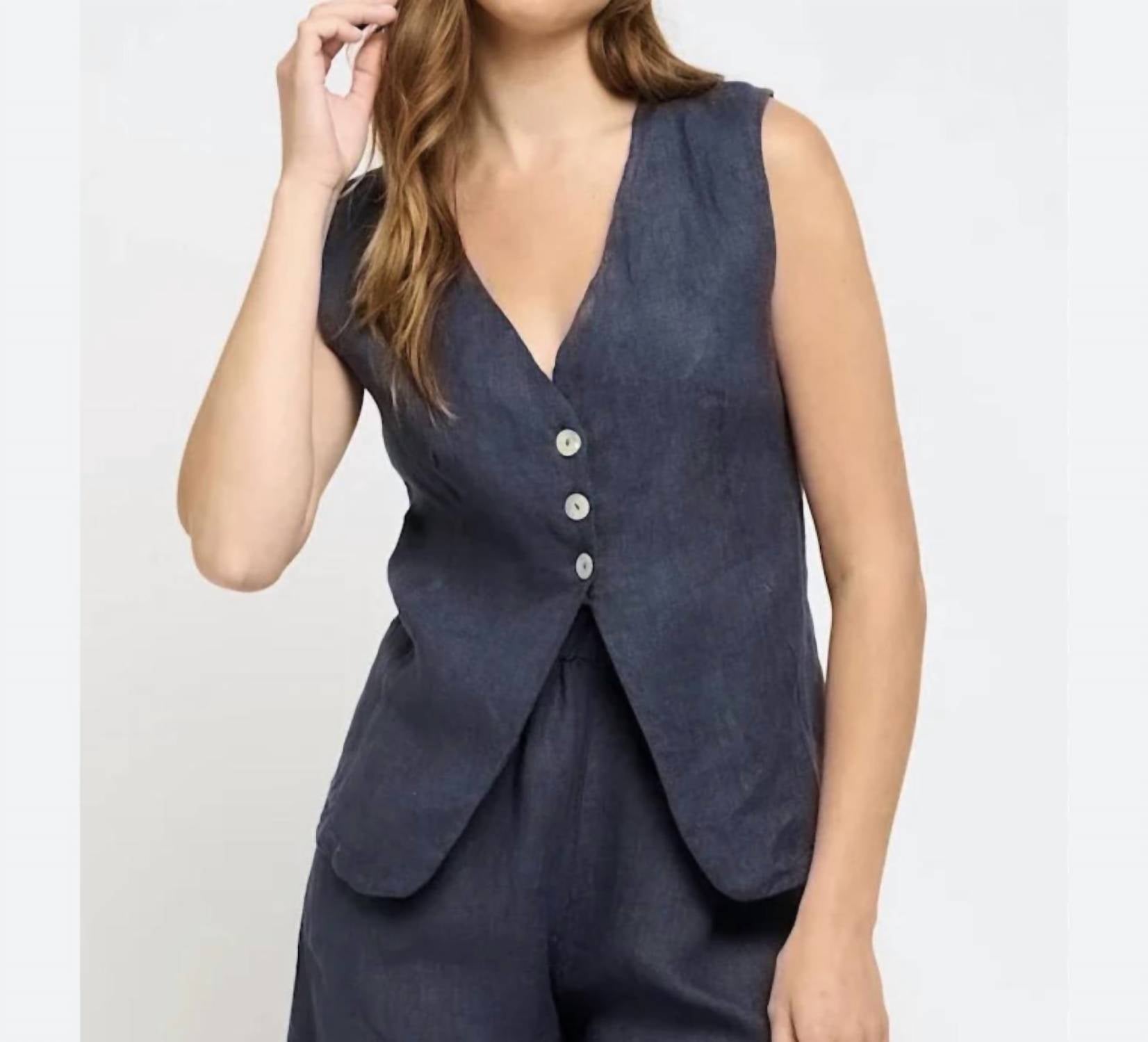 Pistache WOMEN'S LINEN VEST in midnight navy - women's jacket