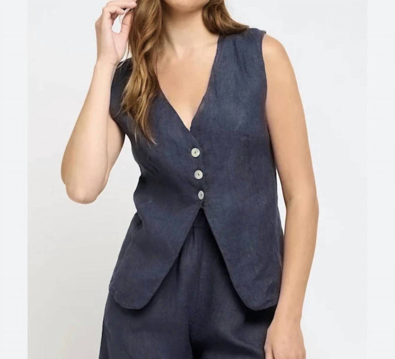 Pistache WOMEN'S LINEN VEST in midnight navy - women's jacket