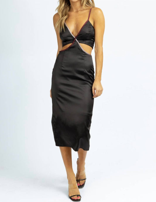 CONTRAST TRIM SATIN MIDI DRESS