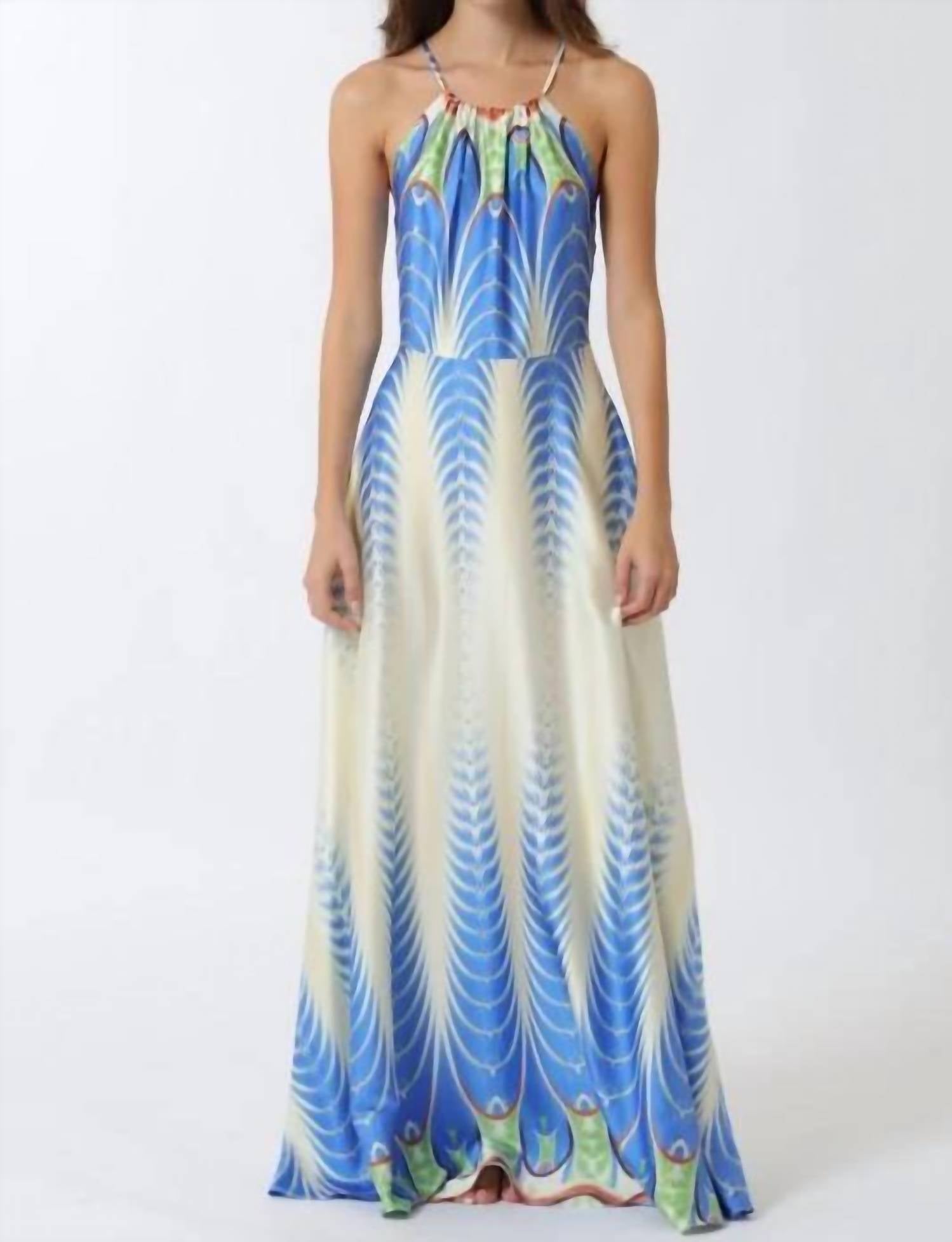 Kld. Signature - Satin Border Print Halter Maxi Dress