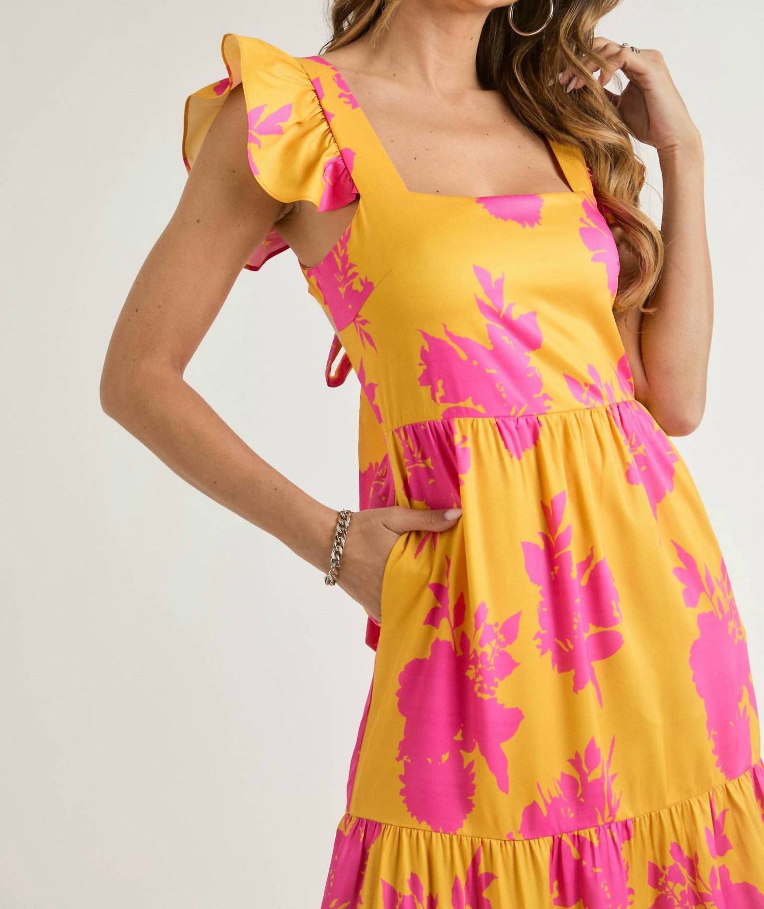 J.Nna - Floral Print Ruffle Short Sleeve Maxi Dress