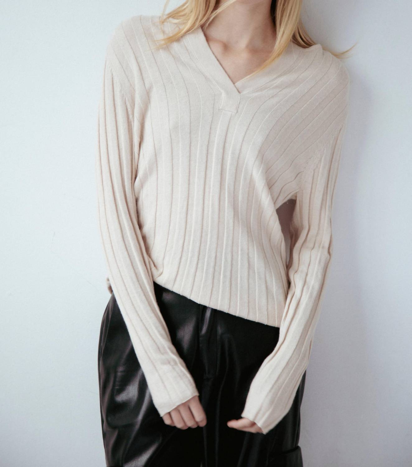 Amanda Maria - Cashmere Blend Ribbed V Sweater