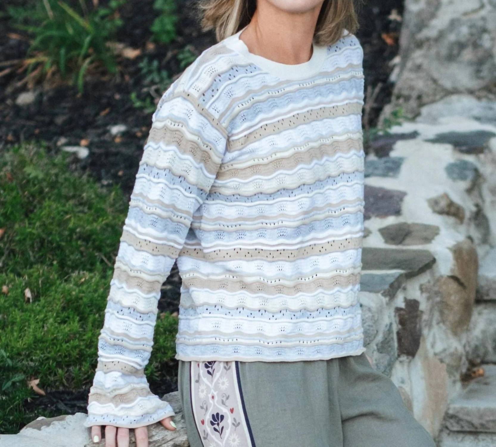 Jetty Lockwood Pointelle Sweater in neutral - women's sweater - alternate view