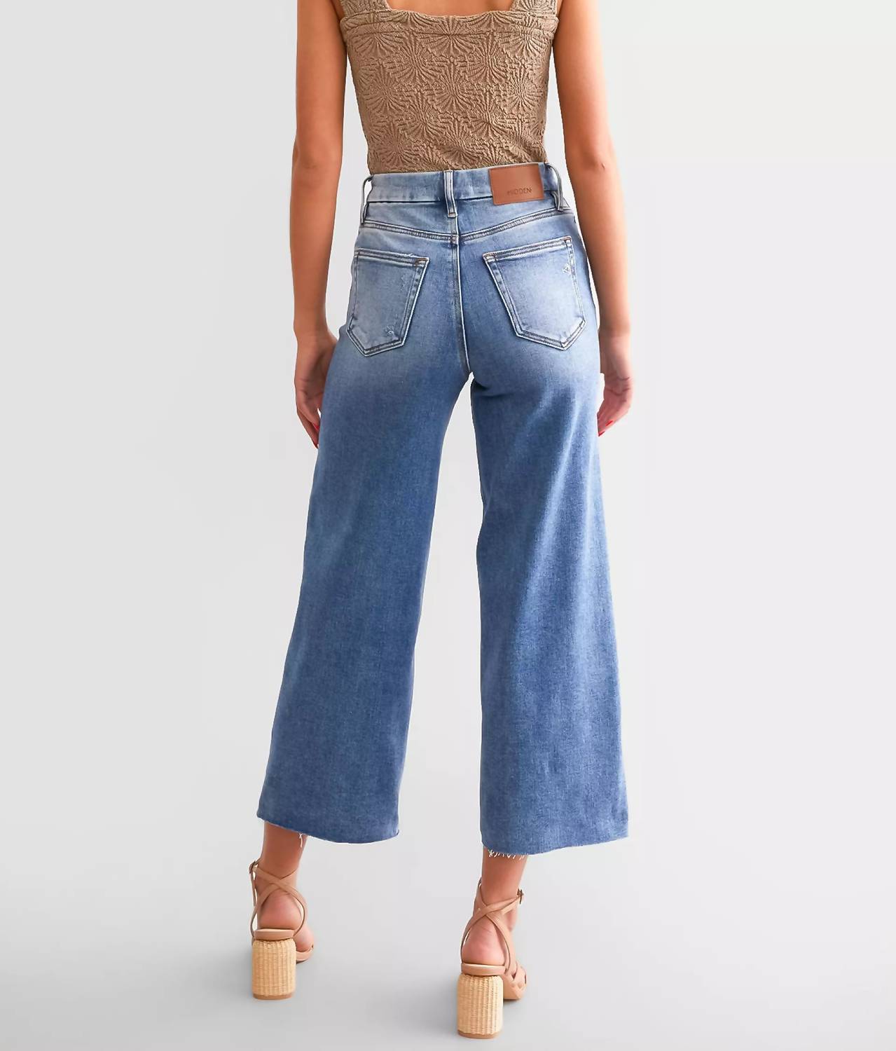 HIDDEN Women's High Rise Cropped Wide Leg Basic Jean in dark wash - women's jeans - detail view