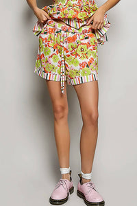 Pol - Vintage Floral Stripe Trim Drawstring Shorts