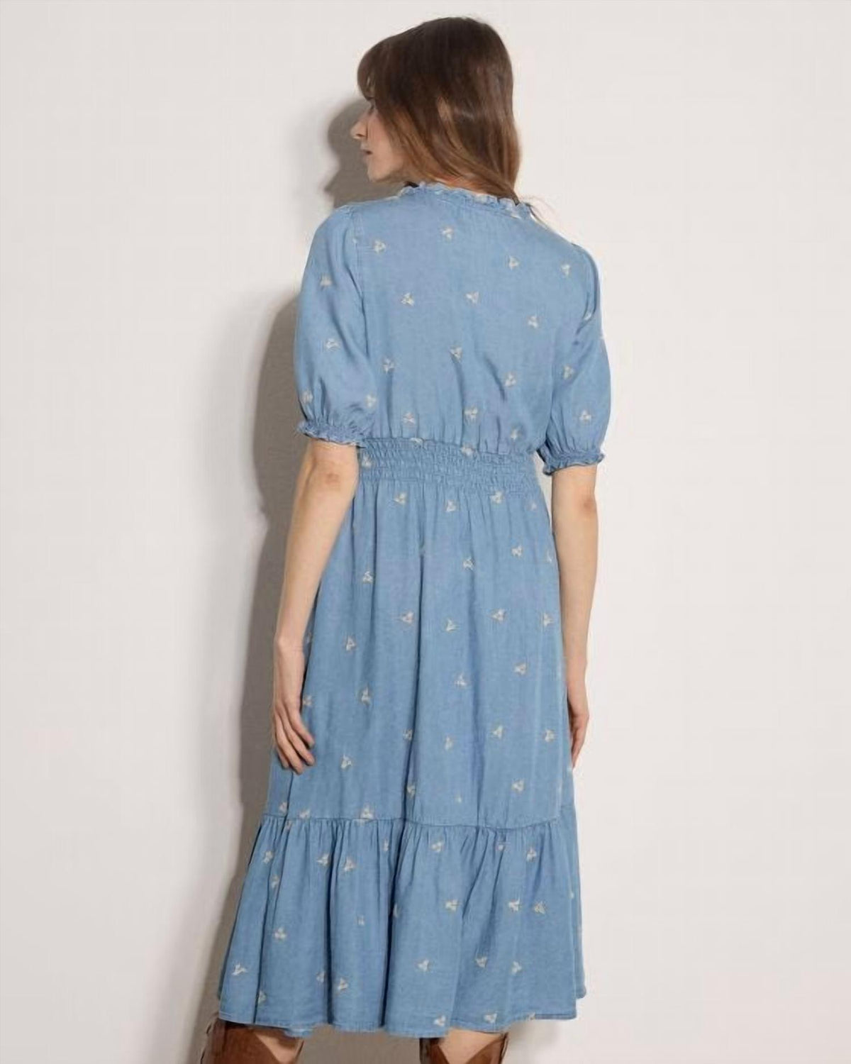 Apricot - Embroidered Denim Tea Dress