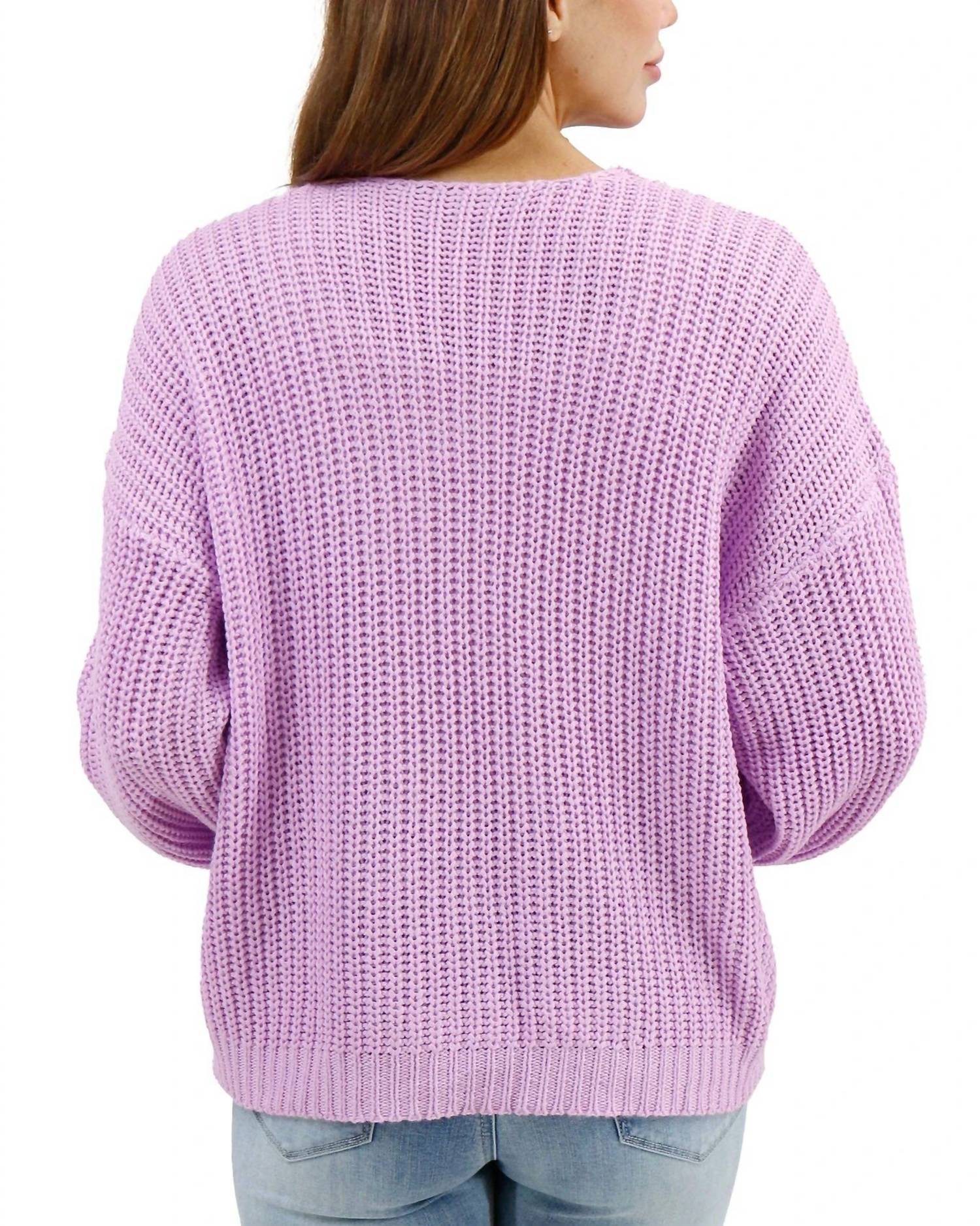 Grace and Lace Boyfriend Slouchy Knit Sweater in orchid - women's sweater - detail view